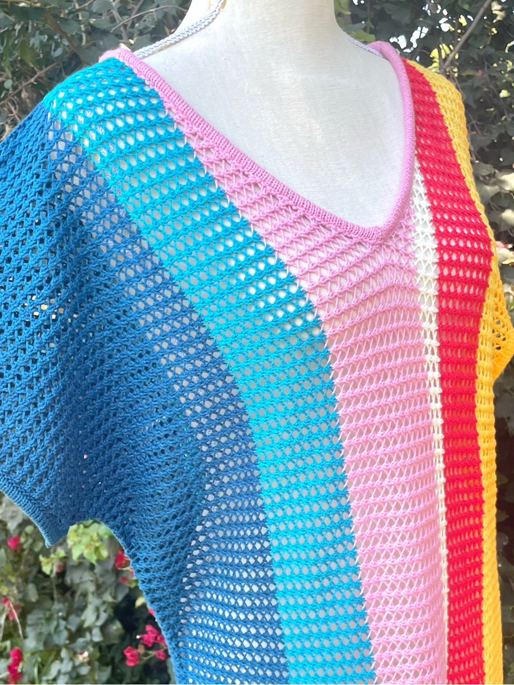 Crochet Swim Cover Up Robe Aubade Rainbow Knit SKYE Size Large - Picture 6 of 11